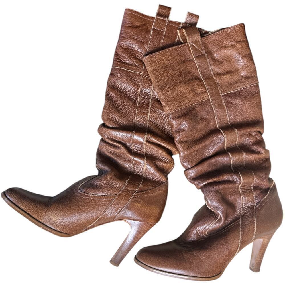 Matisse Brown Cognac Leather Heel Tall Boots Women's Size 8